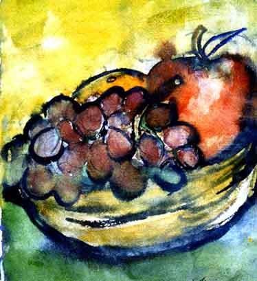 Painting titled "Fruit Basket" by Newman Mindy, Original Artwork, Oil