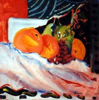 Painting titled "Neon Oranges" by Newman Mindy, Original Artwork, Oil