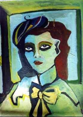 Painting titled "Green Woman" by Newman Mindy, Original Artwork, Oil