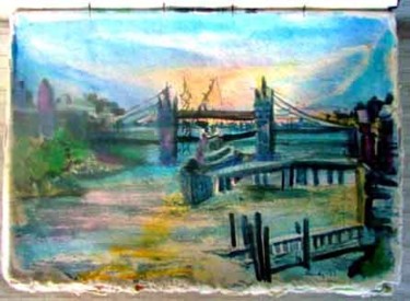 Painting titled "London Bridge" by Newman Mindy, Original Artwork, Oil