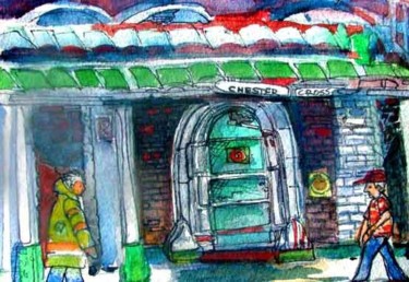 Painting titled "Rail Road Station i…" by Newman Mindy, Original Artwork, Oil