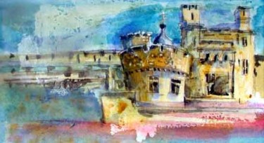 Painting titled "Tower of London" by Newman Mindy, Original Artwork, Oil