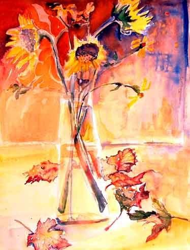 Painting titled "Sunflowers and Leav…" by Newman Mindy, Original Artwork