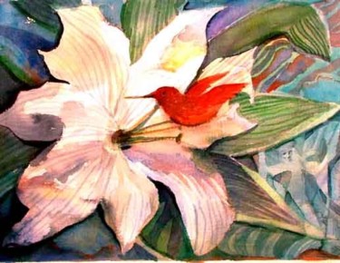 Painting titled "Humming Bird" by Newman Mindy, Original Artwork, Oil