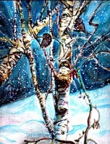 Painting titled "A Sparrow in the Sn…" by Newman Mindy, Original Artwork, Oil
