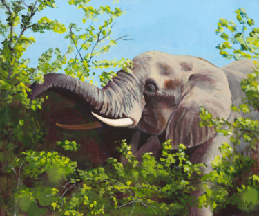 Painting titled "Elephant with raise…" by Vasu Tolia, Original Artwork, Acrylic