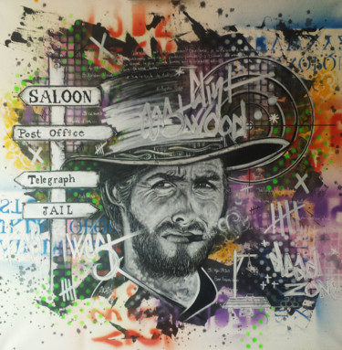 Peinture intitulée "Clint Eastwood" par Grazy B, Œuvre d'art originale, Bombe aérosol