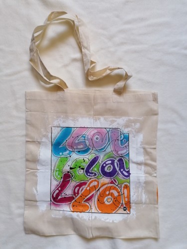 Art textile intitulée "Sac en coton - Art…" par Grazy B, Œuvre d'art originale, Bombe aérosol