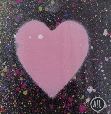 Peinture intitulée "Coeur rose" par Grazy B, Œuvre d'art originale, Bombe aérosol Monté sur Carton