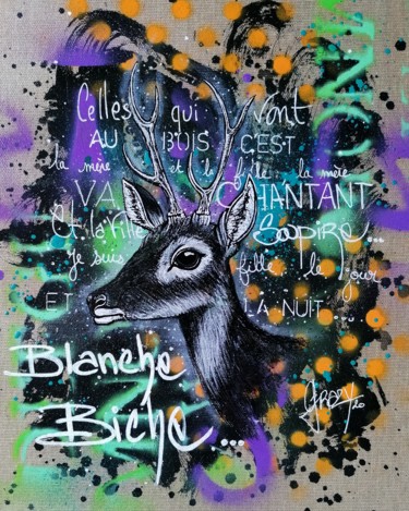 Peinture intitulée "Blanche Biche" par Grazy B, Œuvre d'art originale, Bombe aérosol