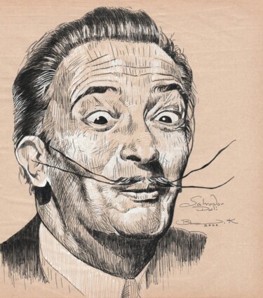 Dessin intitulée "Salvador Dali's Por…" par Artizennamy, Œuvre d'art originale, Stylo gel Monté sur Autre panneau rigide