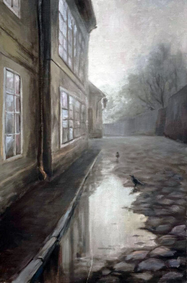 Картина под названием "Old street. Sunrise…" - Artkaminskaya, Подлинное произведение искусства, Масло