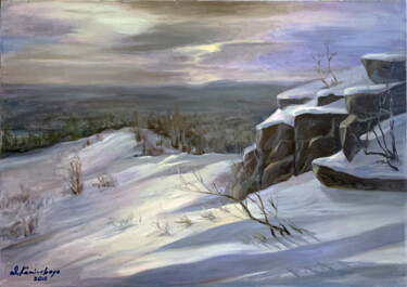 Painting titled "The peak." by Artkaminskaya, Original Artwork, Oil Mounted on Wood Stretcher frame