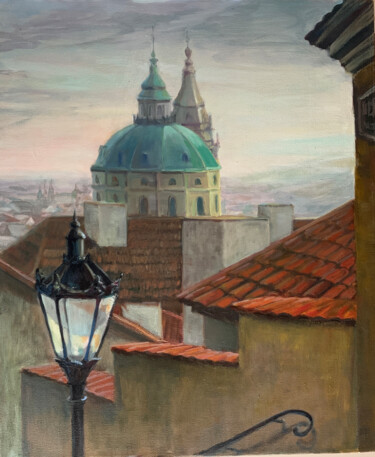 Painting titled "Memories of Prague.…" by Artkaminskaya, Original Artwork, Oil Mounted on Wood Stretcher frame