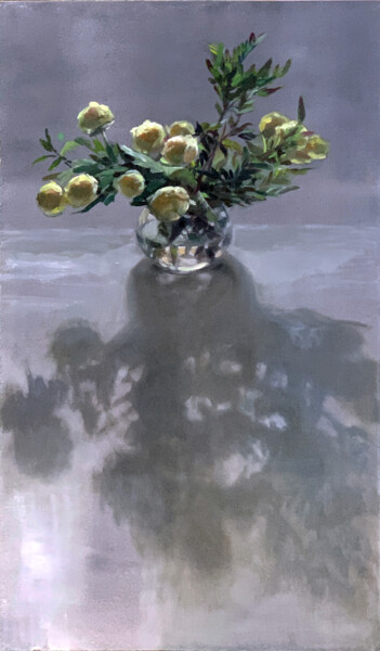 Pintura titulada "Yellow roses on a g…" por Artkaminskaya, Obra de arte original, Oleo