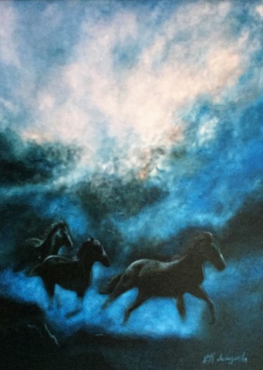 Peinture intitulée "Mustang" par Artkatharos, Œuvre d'art originale, Huile