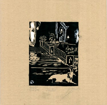 Druckgrafik mit dem Titel "The way to the Temp…" von Ivan Kelarev, Original-Kunstwerk, Linoldrucke