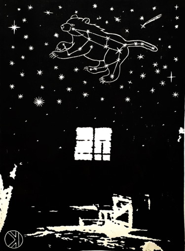 Gravures & estampes intitulée "constellation" par Ivan Kelarev, Œuvre d'art originale, Linogravures