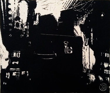 Samovar on suitcases Gravures & estampes intitulée "Samovar on suitcases" par Ivan Kelarev, Œuvre d'art originale, Linogravures