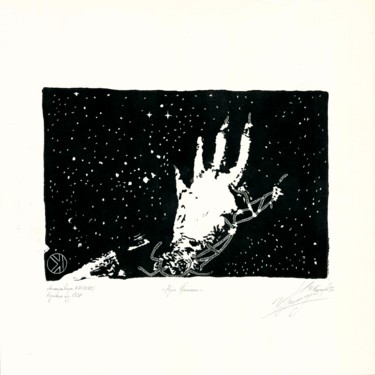 Druckgrafik mit dem Titel "The Hand of Time" von Ivan Kelarev, Original-Kunstwerk, Linoldrucke