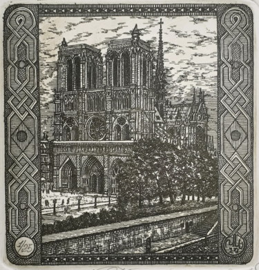 "Notre-Dame de Paris" başlıklı Baskıresim Ivan Kelarev tarafından, Orijinal sanat, Gravür