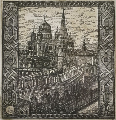 Druckgrafik mit dem Titel "Cathedral of Christ…" von Ivan Kelarev, Original-Kunstwerk, Gravur