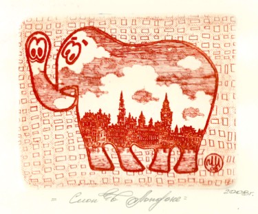 印花与版画 标题为“elephant in London” 由Ivan Kelarev, 原创艺术品, 雕刻