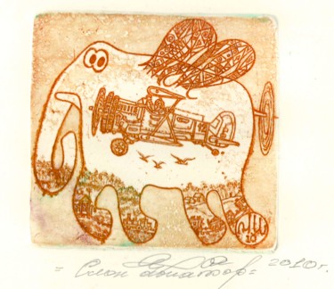 Incisioni, stampe intitolato "elephant aviator" da Ivan Kelarev, Opera d'arte originale, incisione