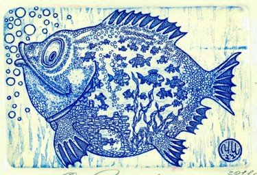 Druckgrafik mit dem Titel "fish aquarium" von Ivan Kelarev, Original-Kunstwerk, Gravur