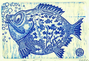 fish aquarium Printmaking titled "fish aquarium" by Ivan Kelarev, Original Art, Engraving