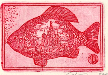 Printmaking titled "Moscow Carp" by Ivan Kelarev, Original Artwork, Engraving