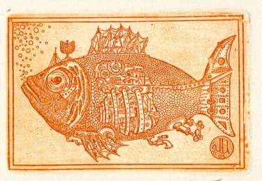 Printmaking titled "mechanical fish" by Ivan Kelarev, Original Artwork, Engraving