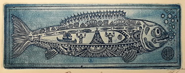 Printmaking titled "fish husband" by Ivan Kelarev, Original Artwork, Engraving