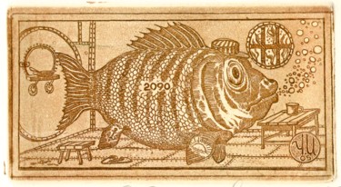 印花与版画 标题为“fish in prison” 由Ivan Kelarev, 原创艺术品, 雕刻