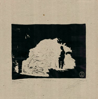 Druckgrafik mit dem Titel "warrior loneliness" von Ivan Kelarev, Original-Kunstwerk, Linoldrucke
