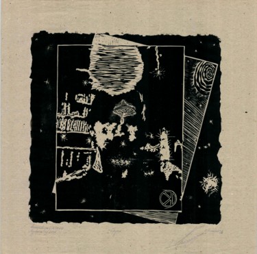 Gravures & estampes intitulée "brujo" par Ivan Kelarev, Œuvre d'art originale, Linogravures