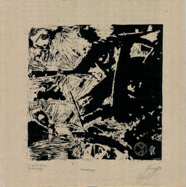 Prenten & gravures getiteld "Benefaktor" door Ivan Kelarev, Origineel Kunstwerk, Linosnede