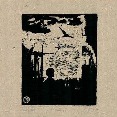 Druckgrafik mit dem Titel "Hunting for a white…" von Ivan Kelarev, Original-Kunstwerk, Linoldrucke