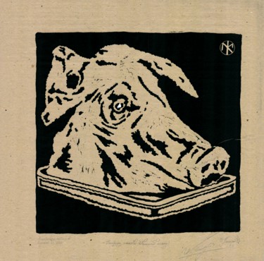 Druckgrafik mit dem Titel "deification of free…" von Ivan Kelarev, Original-Kunstwerk, Linoldrucke