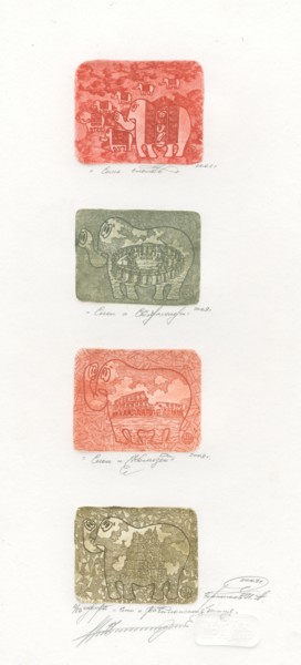 Prenten & gravures getiteld "elephant and history" door Ivan Kelarev, Origineel Kunstwerk, Gravure