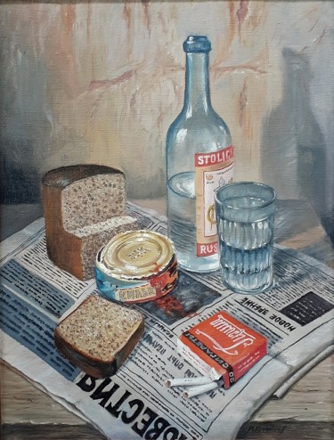 Картина под названием "Still life with spr…" - Ivan Kelarev, Подлинное произведение искусства, Масло Установлен на Деревянна…