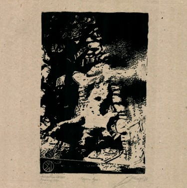 Druckgrafik mit dem Titel "Master of the Moon" von Ivan Kelarev, Original-Kunstwerk, Linoldrucke
