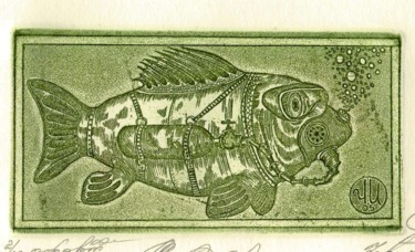 Printmaking titled "fish diver" by Ivan Kelarev, Original Artwork, Engraving