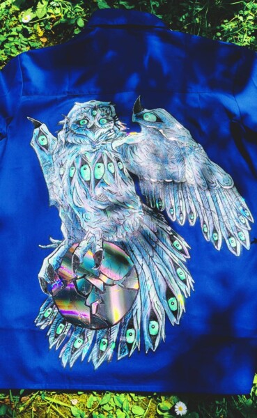 Textile Art titled "~Celestial owl~" by Artketyp, Original Artwork, Acrylic