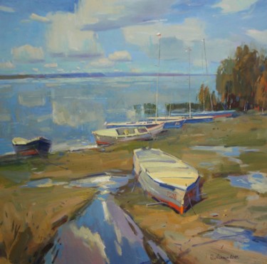Painting titled "Лодки на отдыхе" by Igor Khilko, Original Artwork, Oil