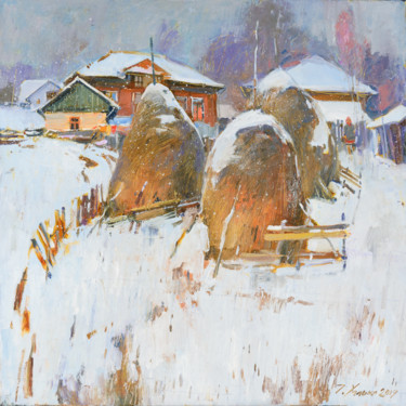 Painting titled "Снег идет" by Igor Khilko, Original Artwork, Oil