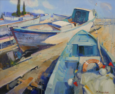 Painting titled "лодки Помория" by Igor Khilko, Original Artwork, Oil