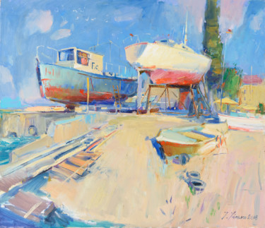 Peinture intitulée "летний етюд с лодка…" par Igor Khilko, Œuvre d'art originale, Huile