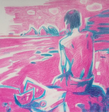 Dessin intitulée "на берегу океана" par Igor Khilko, Œuvre d'art originale, Conté