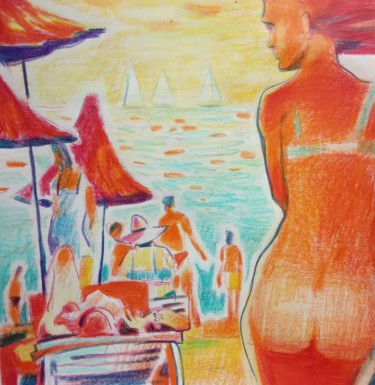 Disegno intitolato "летняя жара" da Igor Khilko, Opera d'arte originale, Matite colorate